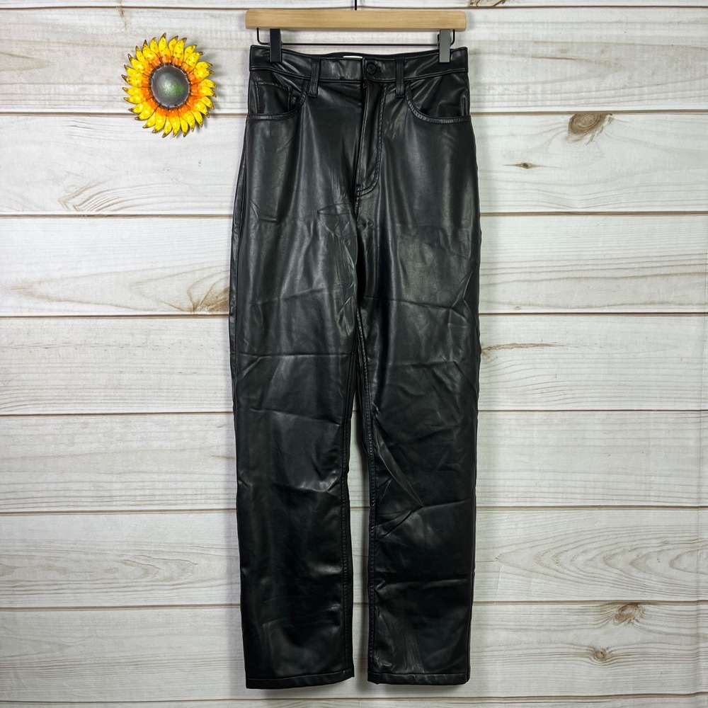 Abercrombie Fitch The 90s Straight Ultra High Rise Faux Leather Pants Size 28 6